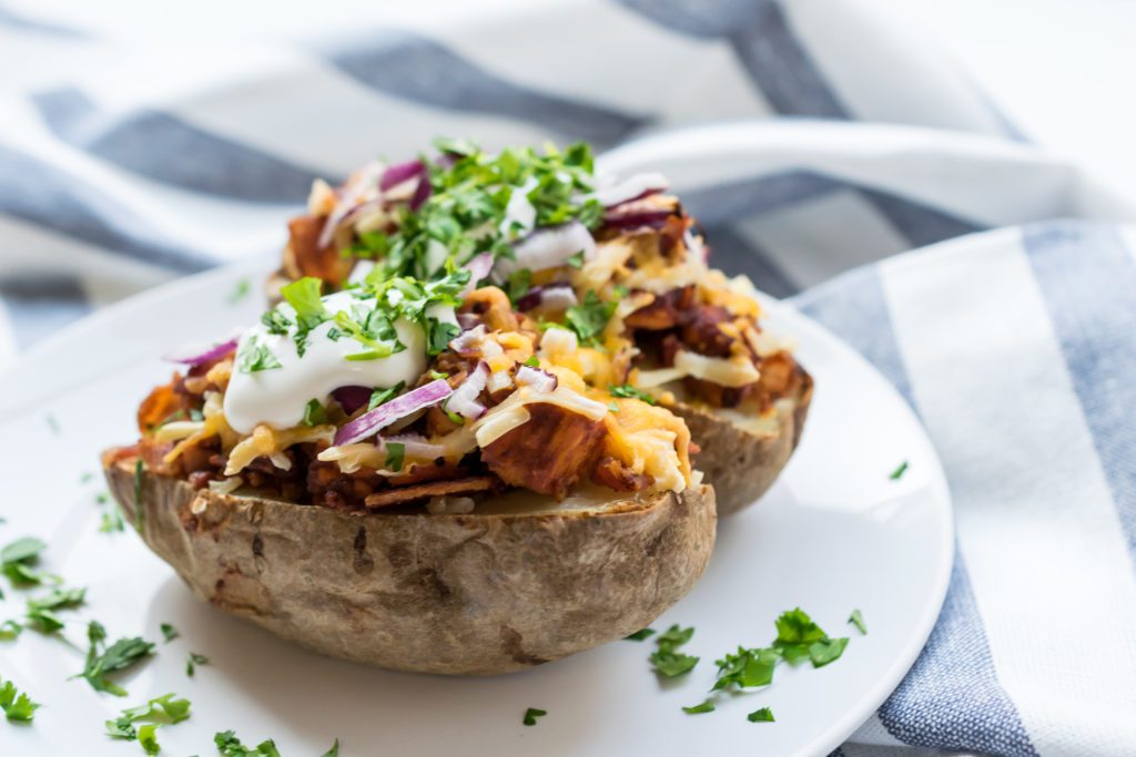 Loaded BBQ Chicken Baked Potatoes - Recipe by Cooks and Kid